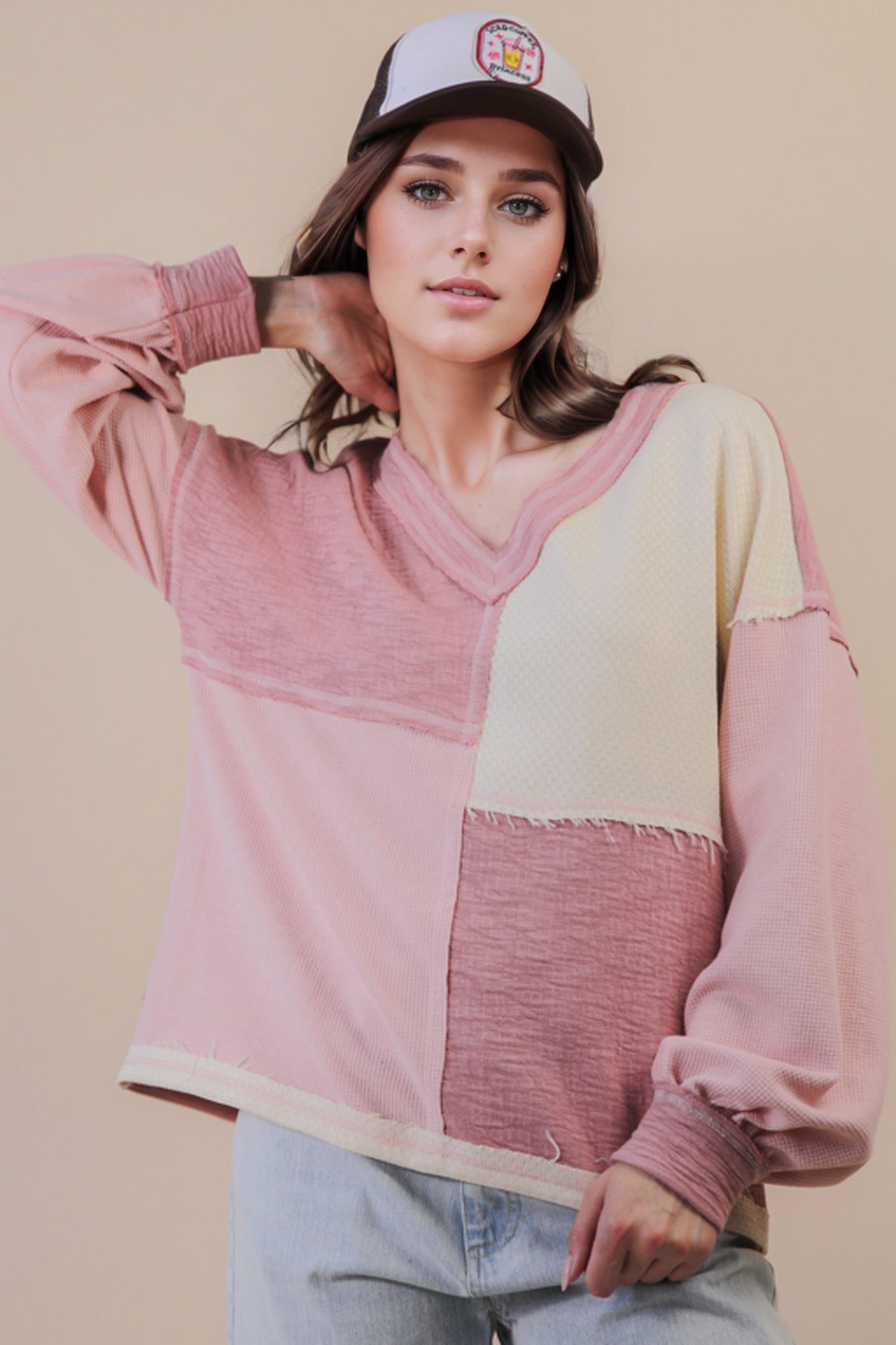 Oversized Color Block Casual Knit Top