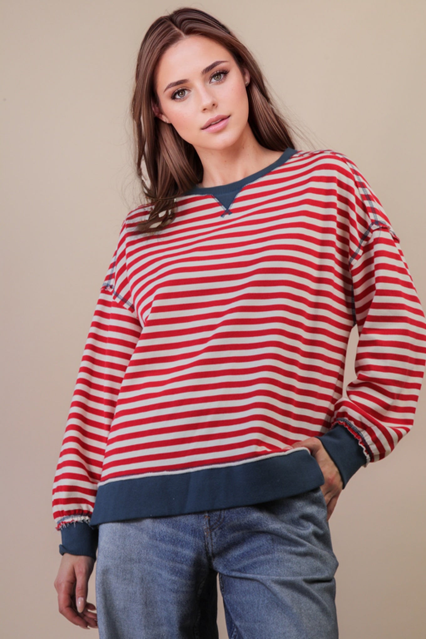 Stripe Comfy Casual Oversized Knit Top
