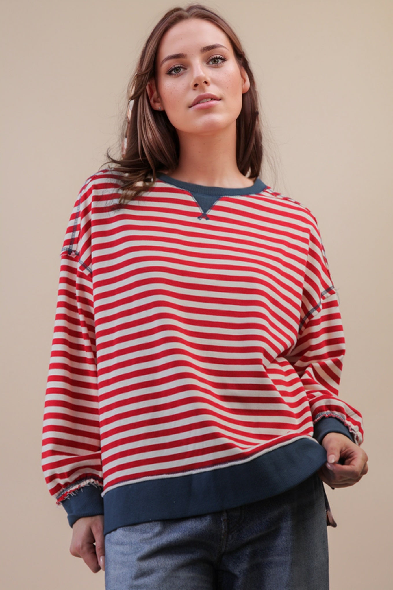 Stripe Comfy Casual Oversized Knit Top
