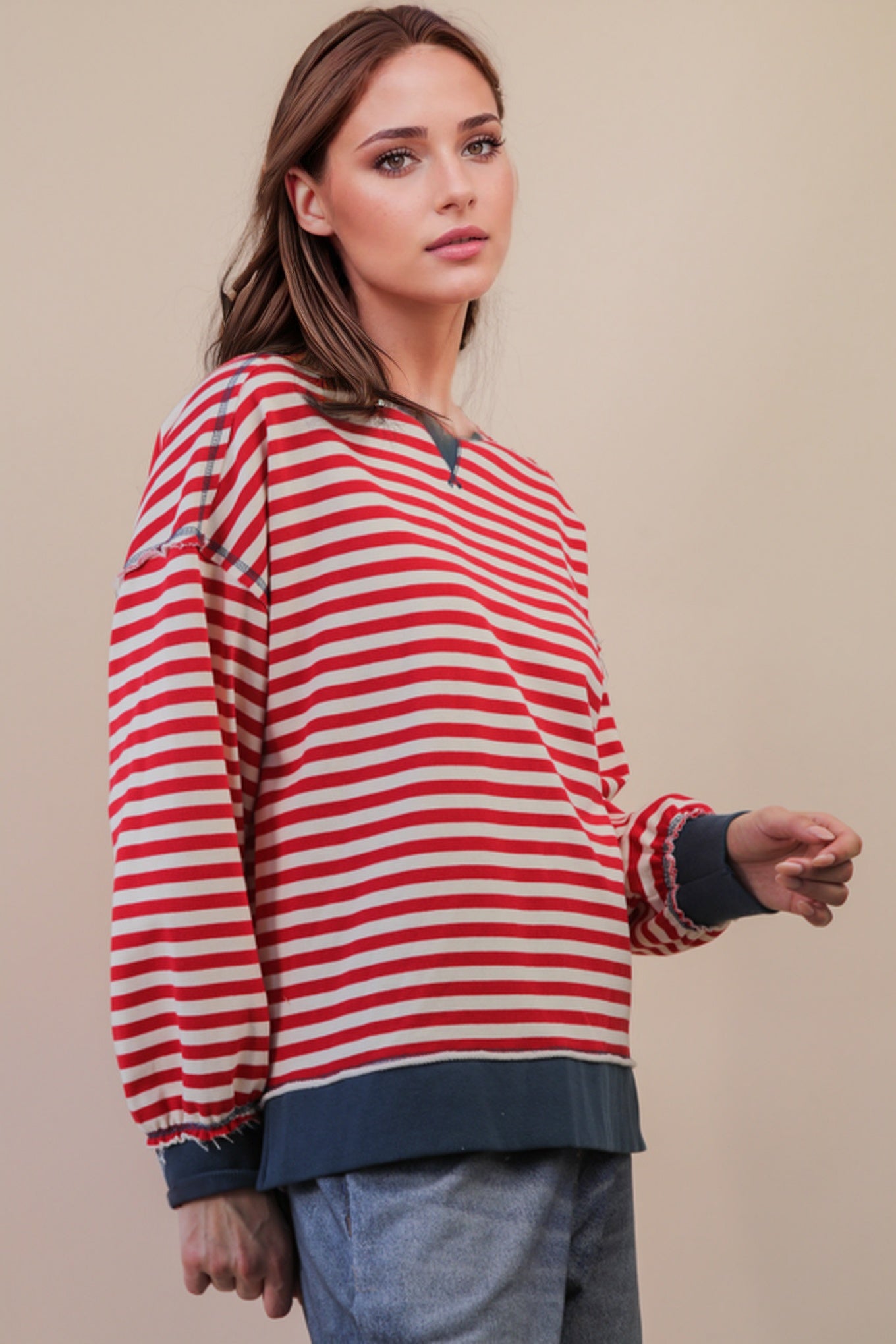 Stripe Comfy Casual Oversized Knit Top