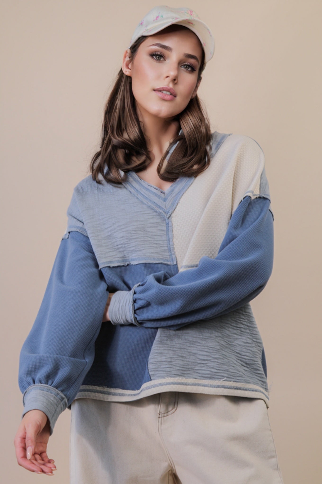 Oversized Color Block Casual Knit Top