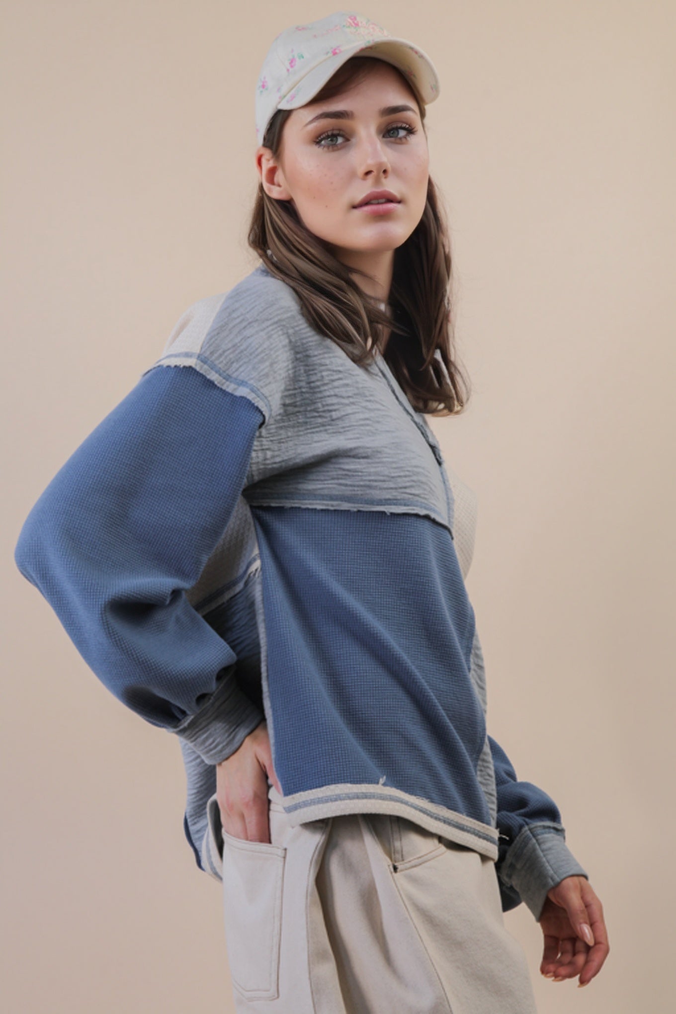 Oversized Color Block Casual Knit Top