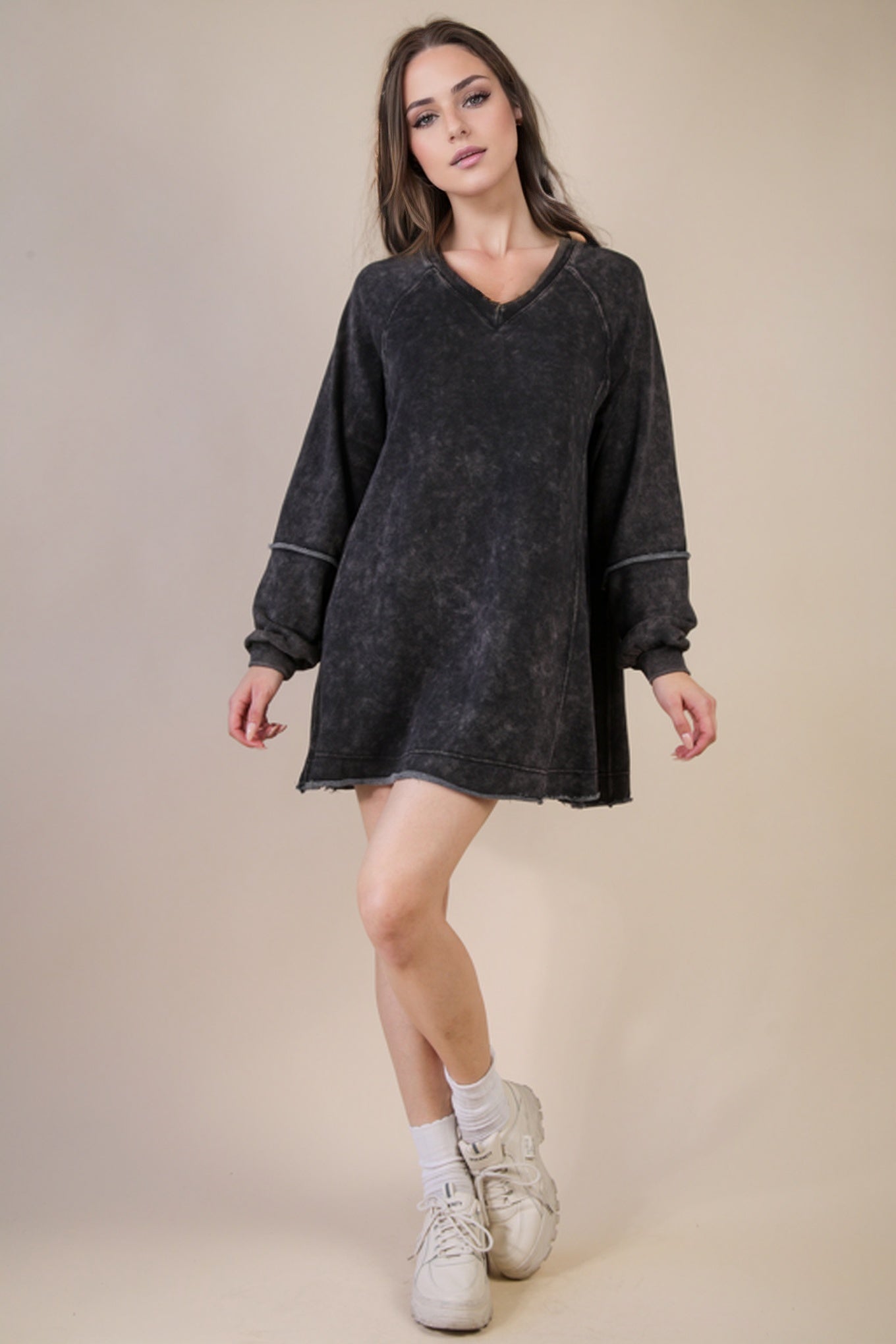 Mineral Washed Oversized A-Line Mini Dress
