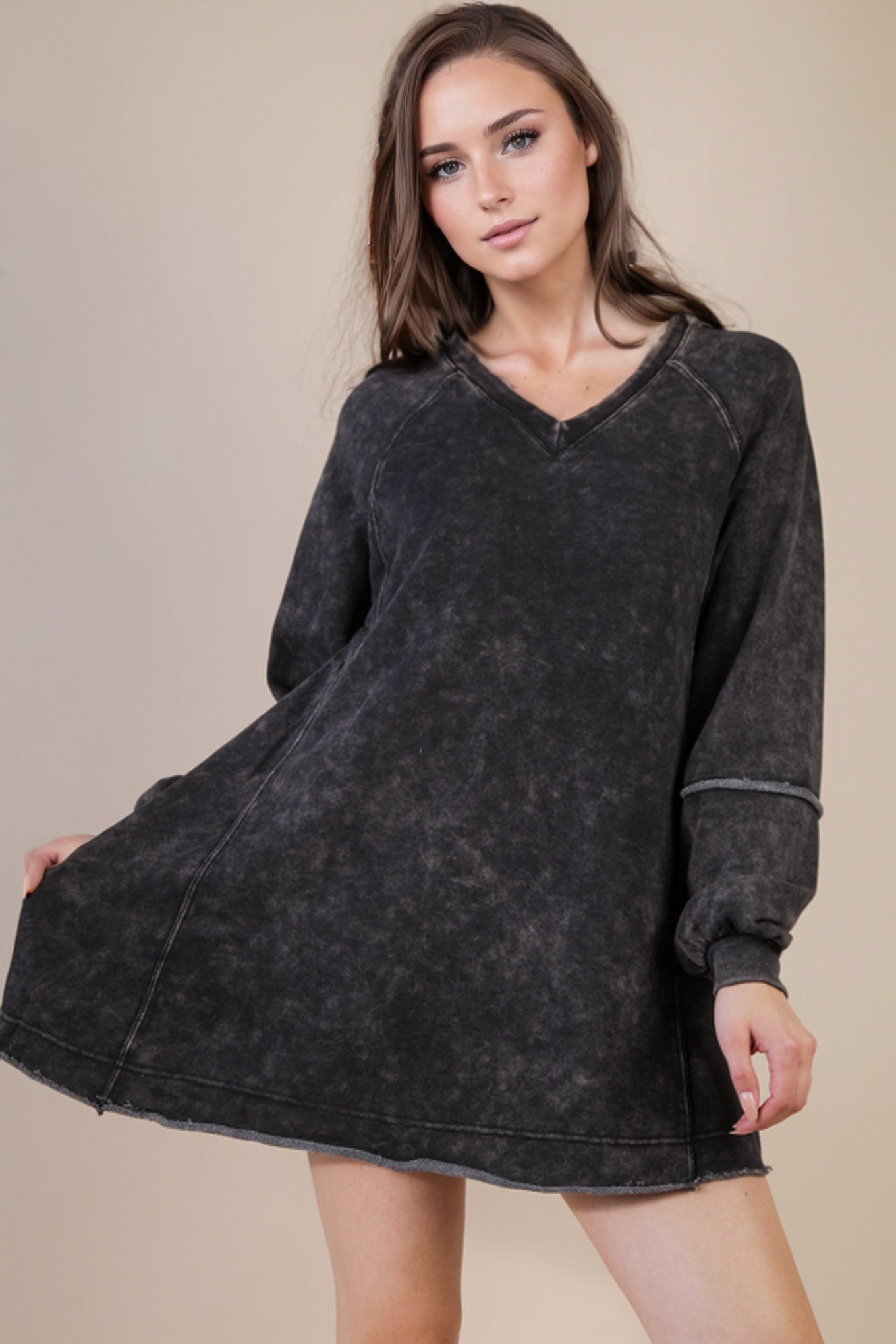 Mineral Washed Oversized A-Line Mini Dress