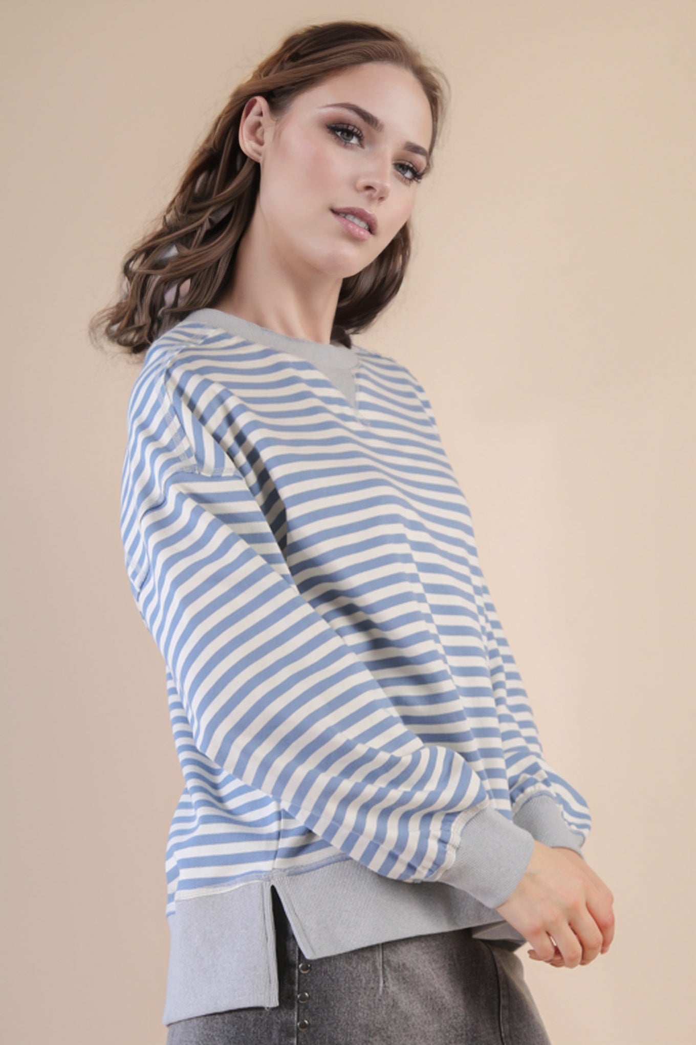 Stripe Comfy Casual Oversized Knit Top