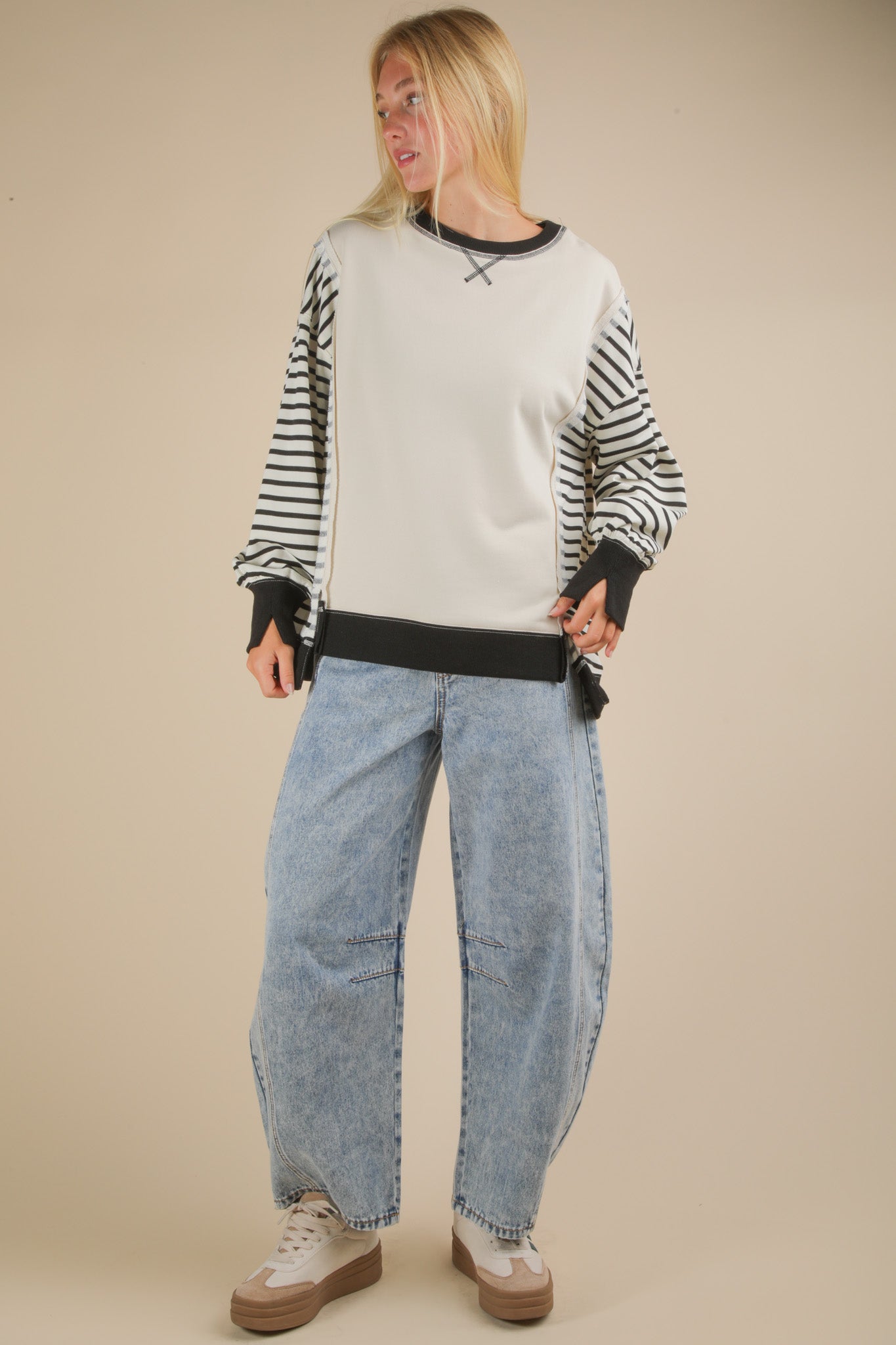 Oversized Striped Casual Knit Top