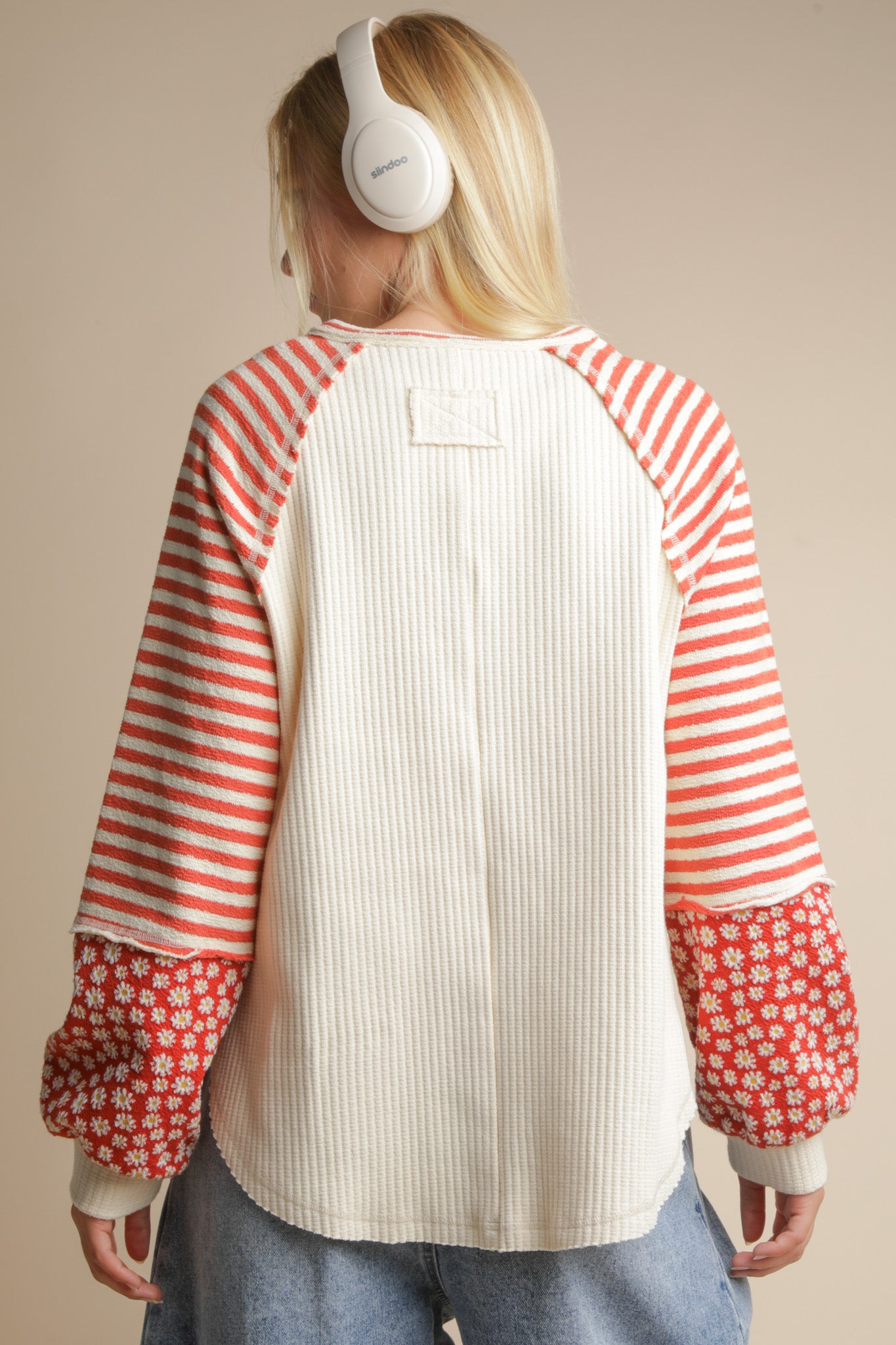 Oversized Floral & Stripe Casual Knit Top