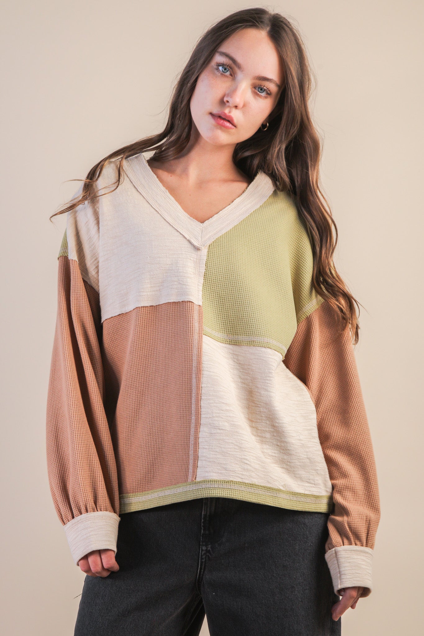 Oversized Color Block Casual Knit Top