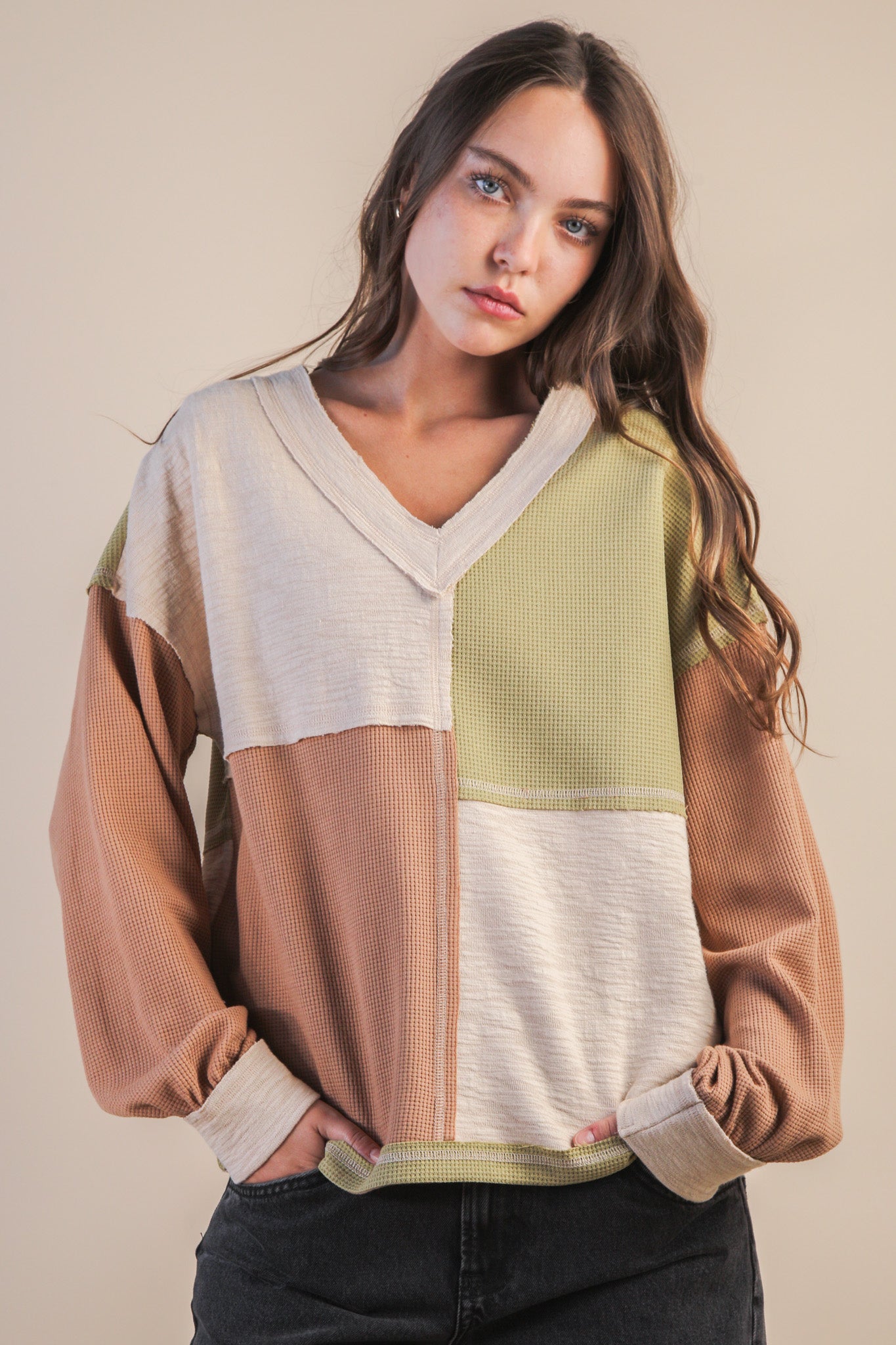 Oversized Color Block Casual Knit Top