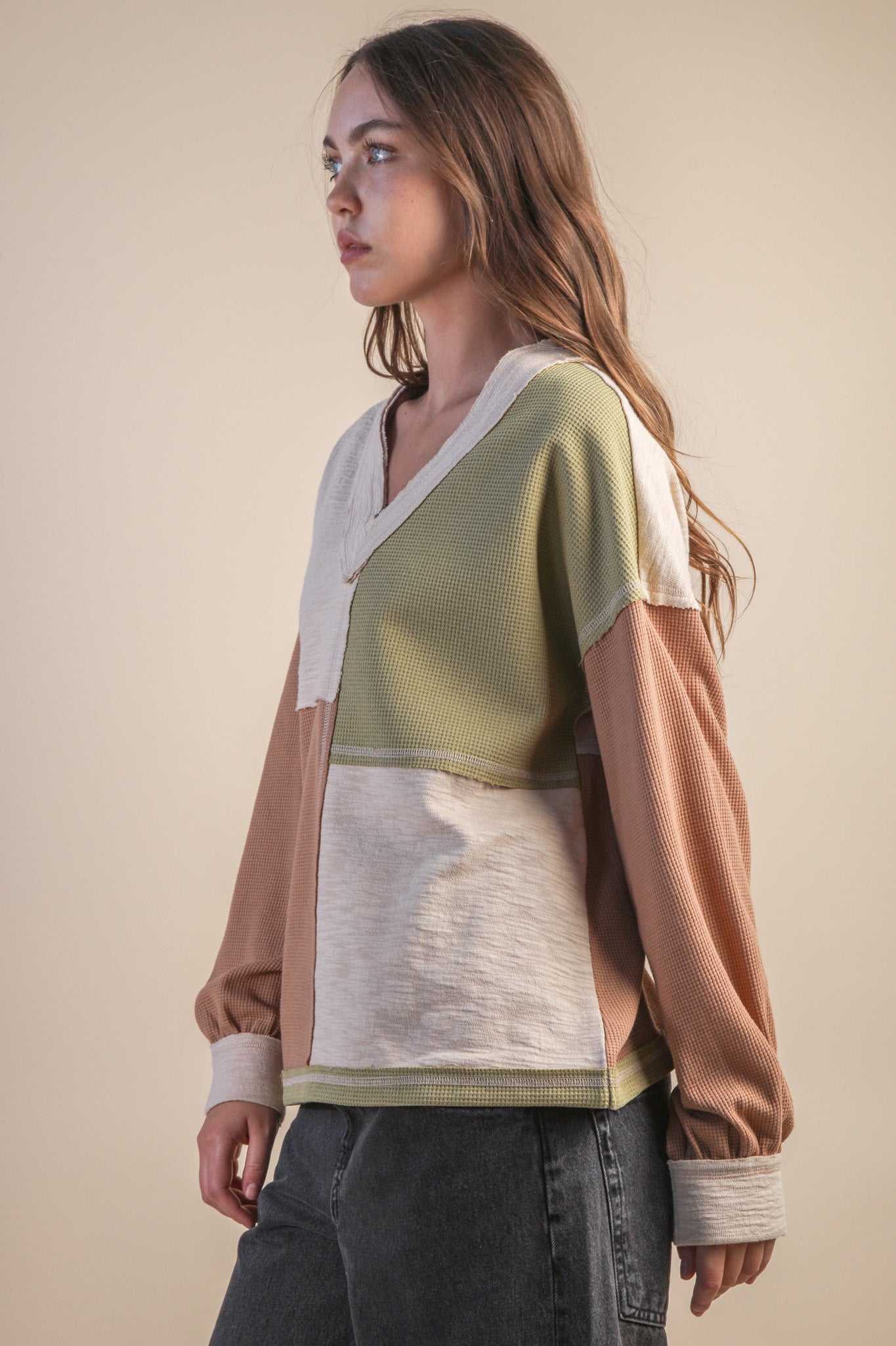 Oversized Color Block Casual Knit Top