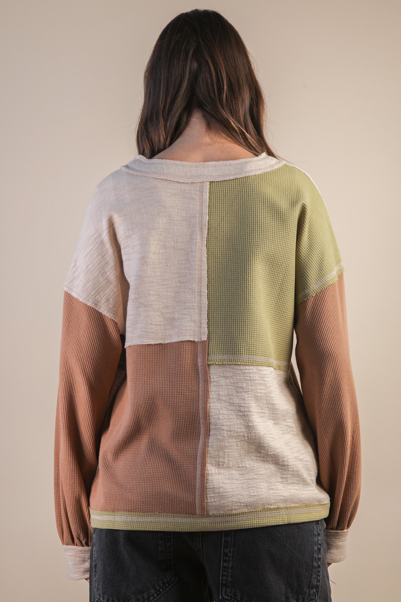 Oversized Color Block Casual Knit Top
