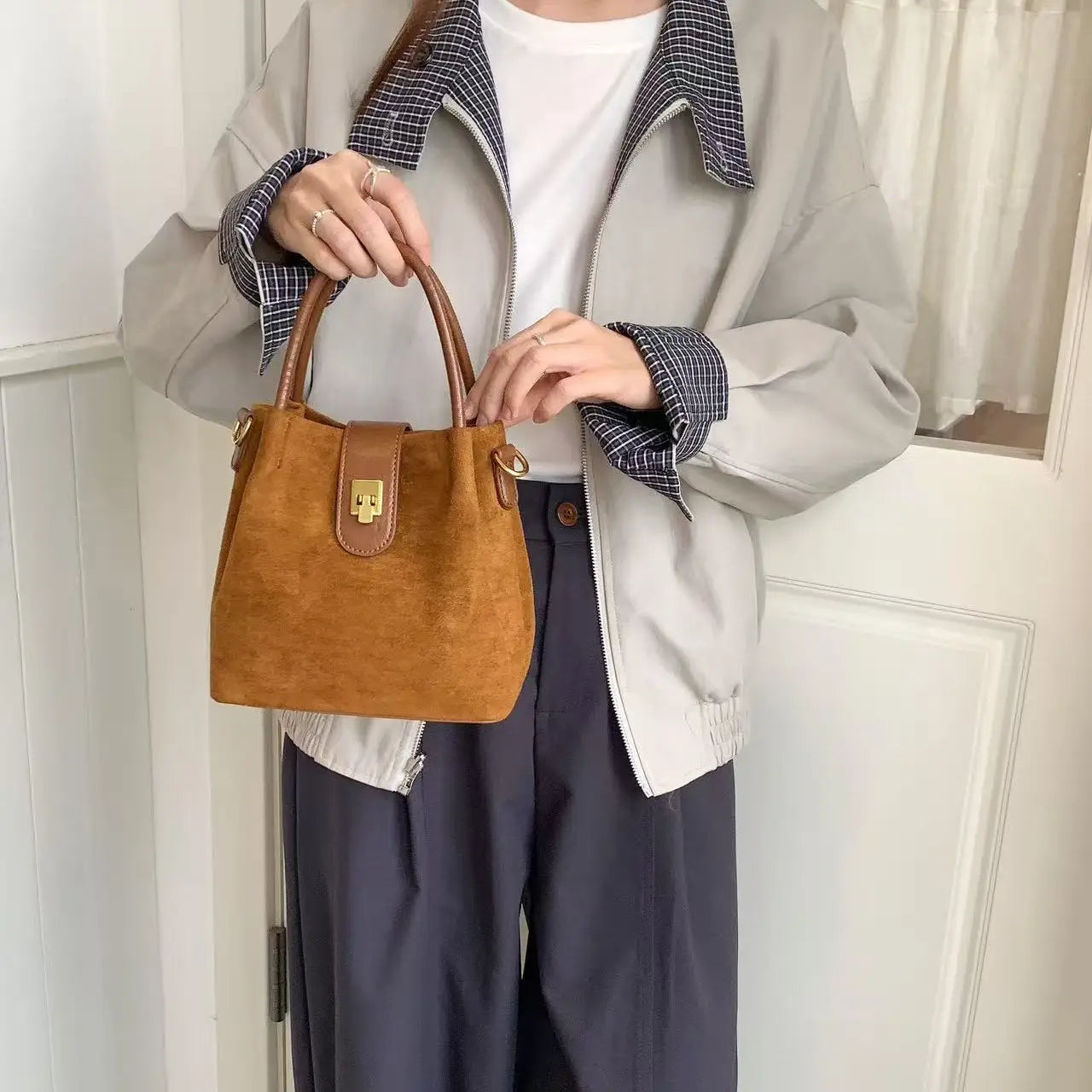 Suedelike Top Handle Crossbody Bag
