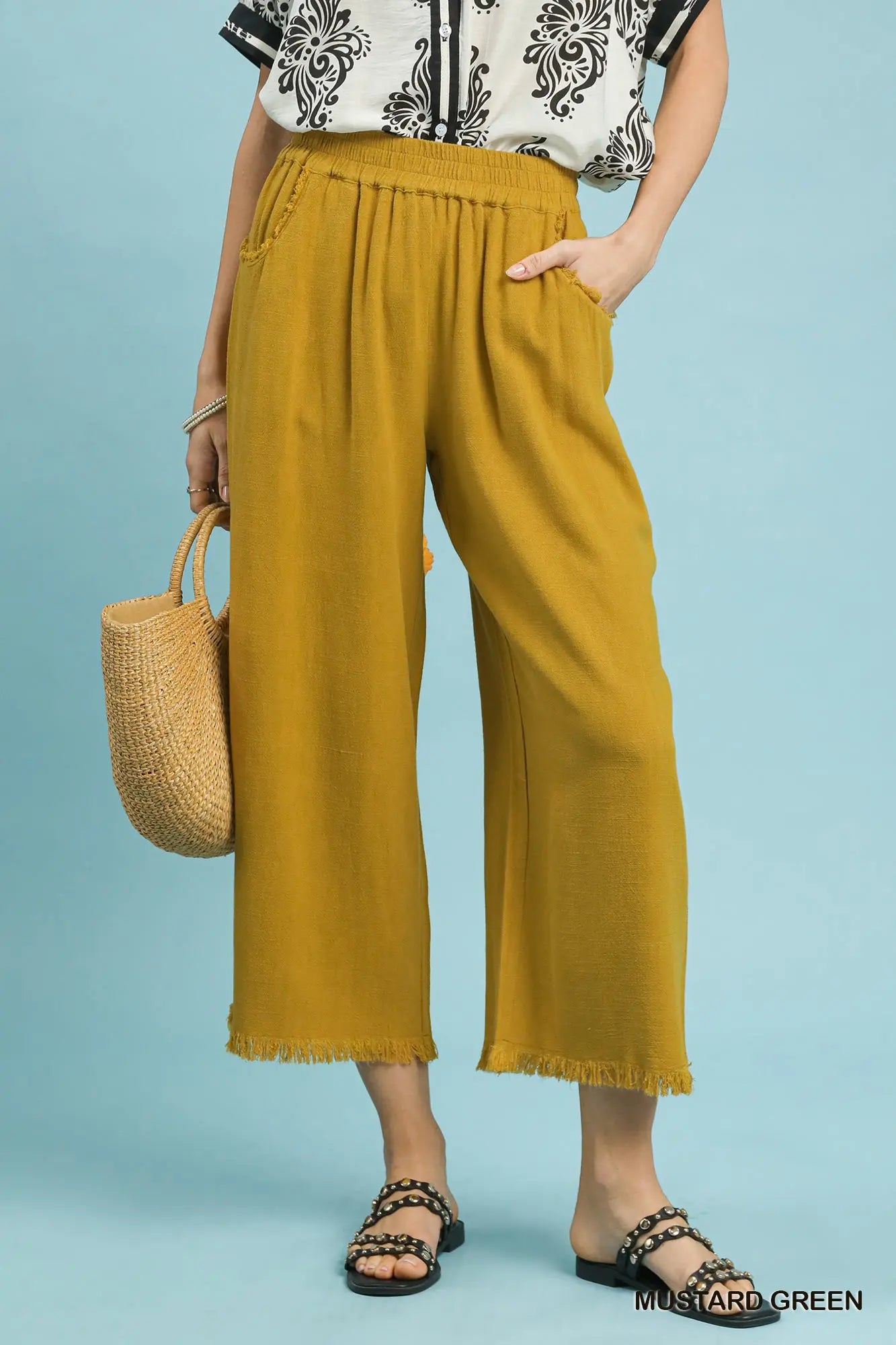 Frayed Hem Wide-Leg Pants