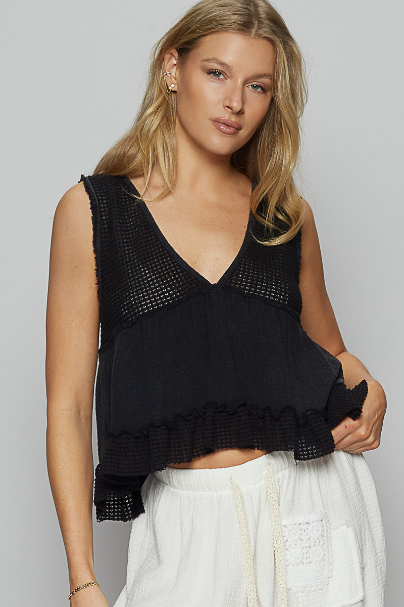 V-Neck Sleeveless Mini Babydoll Top