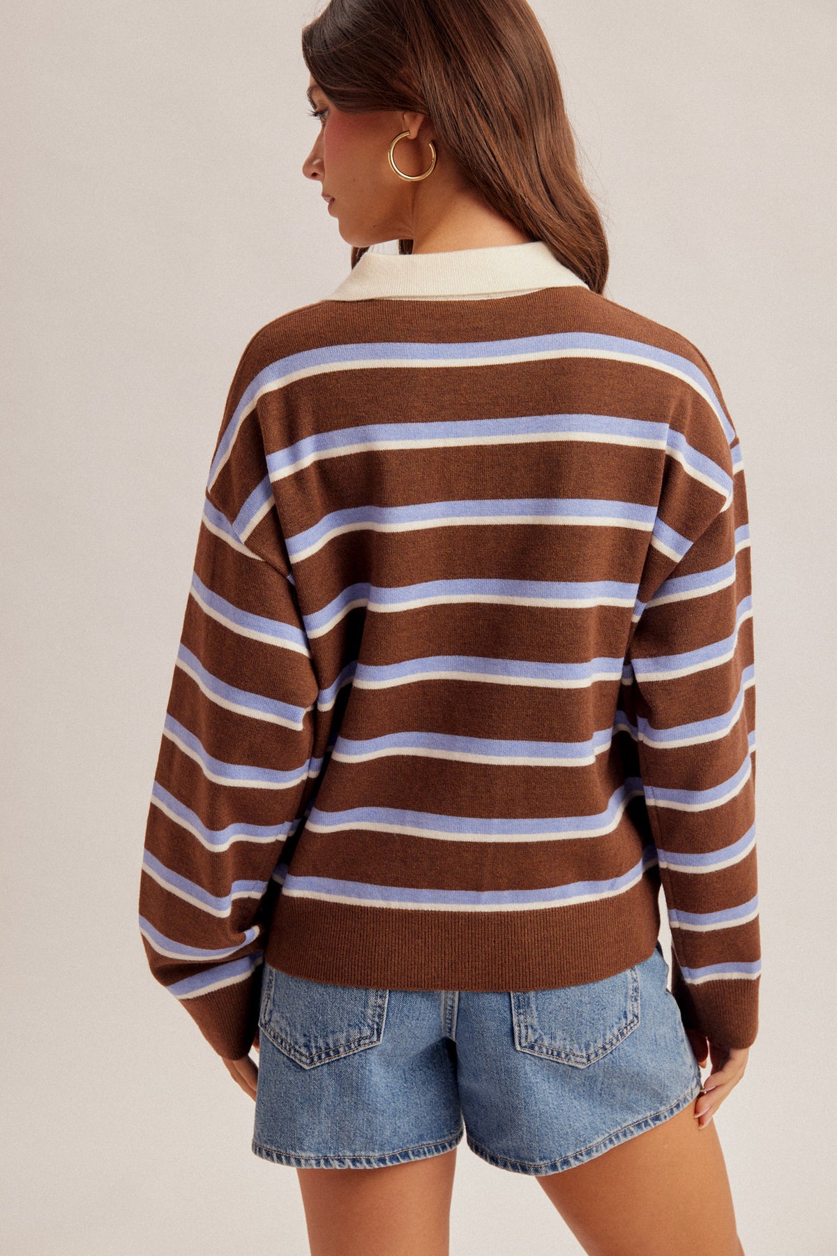 Collared Neck Striped Polo Shirt