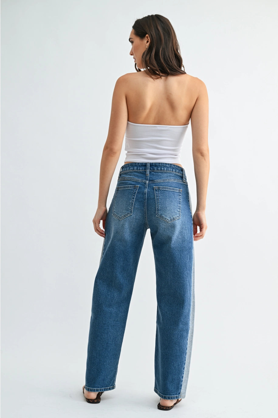Contrast Detail Straight Leg Pant