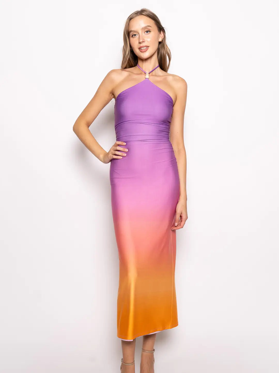 ombre halter dress Bead Maxi Lt. Purple / Large NPU-Deejay-202530 out detail for just Privy NWT light olive Color:Cardamom/Ecru Polka Dot