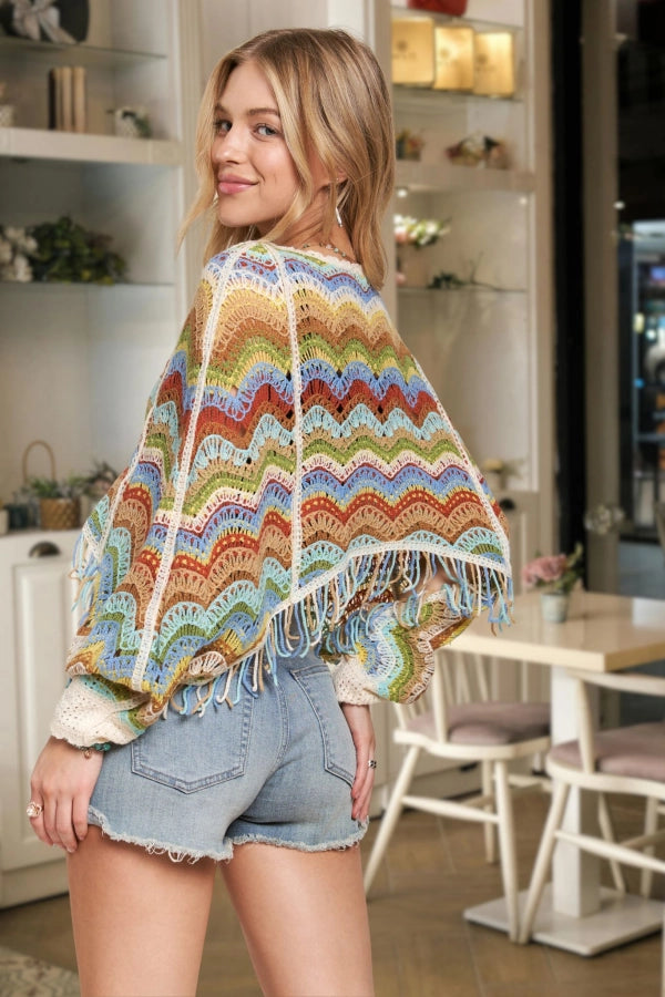 Batwing Sleeve Multi Color Crochet Top