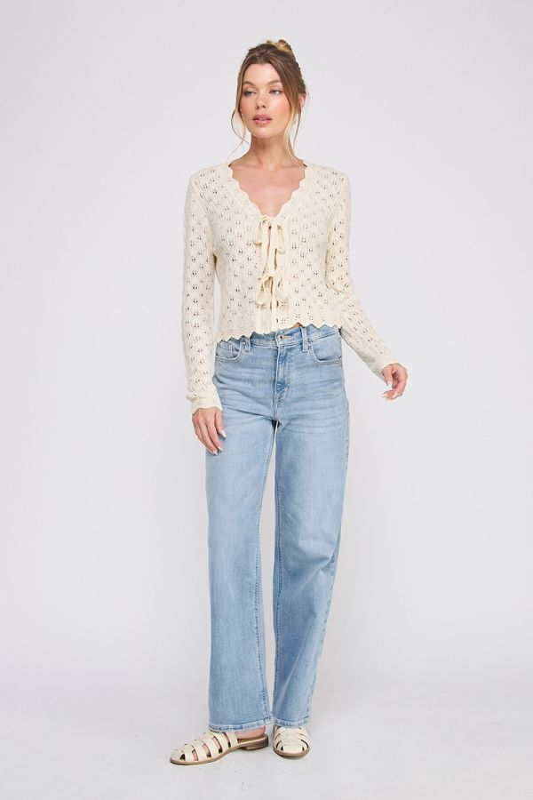 Pointelle Tie Cardigan