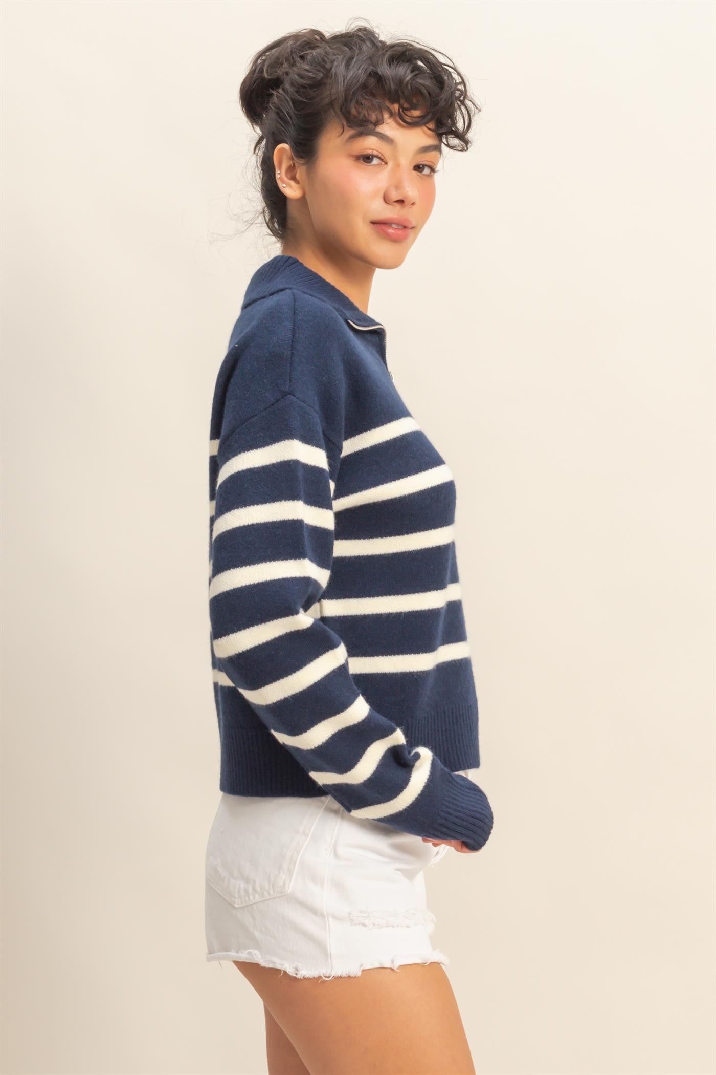 Striped Half Zip Sweater