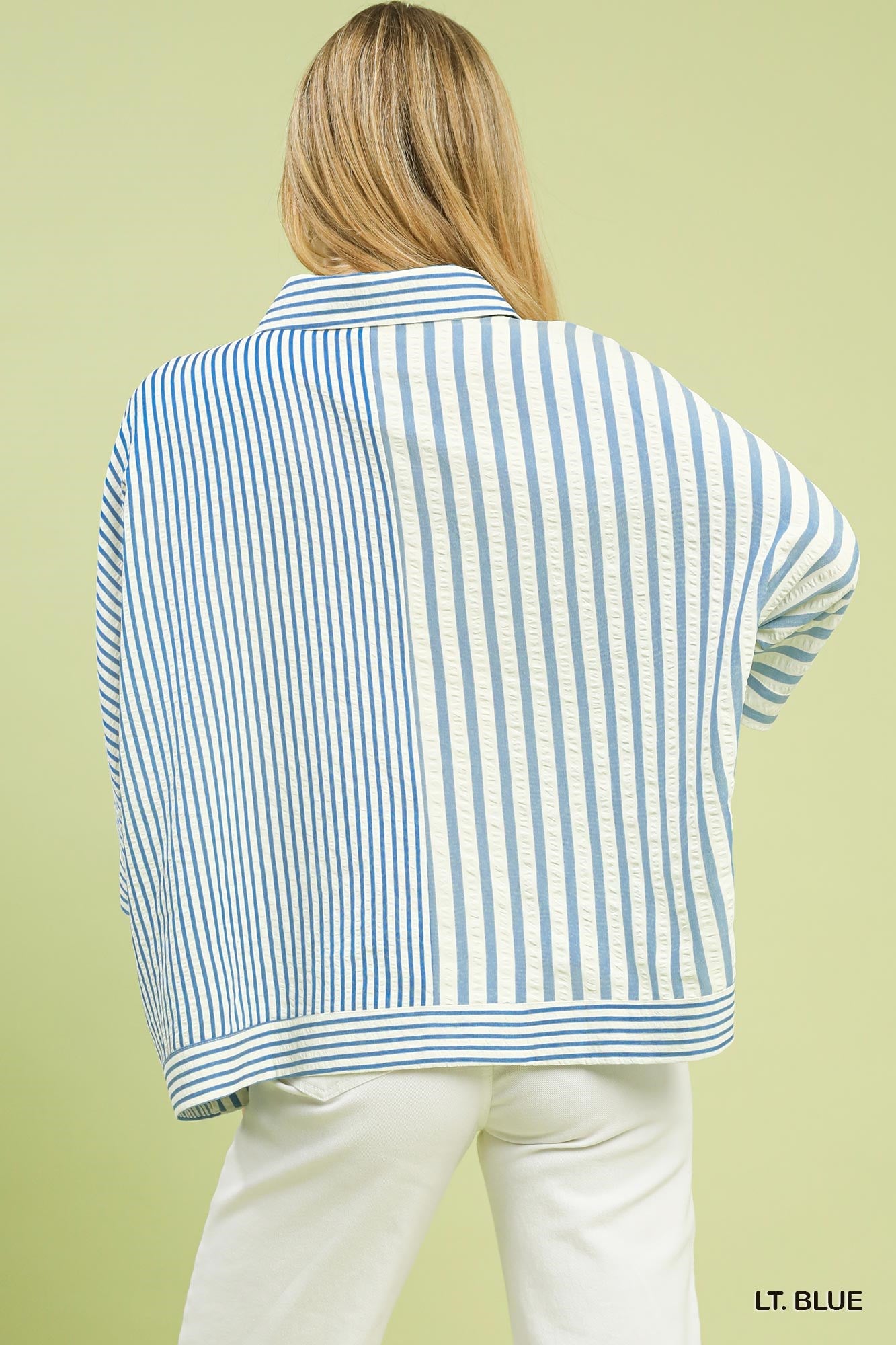 Mixed Stripe Oversized Button Down Top