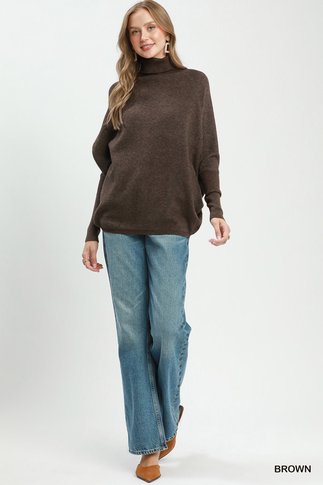Soft Knit Turtle Neck Dolman Sweater Top