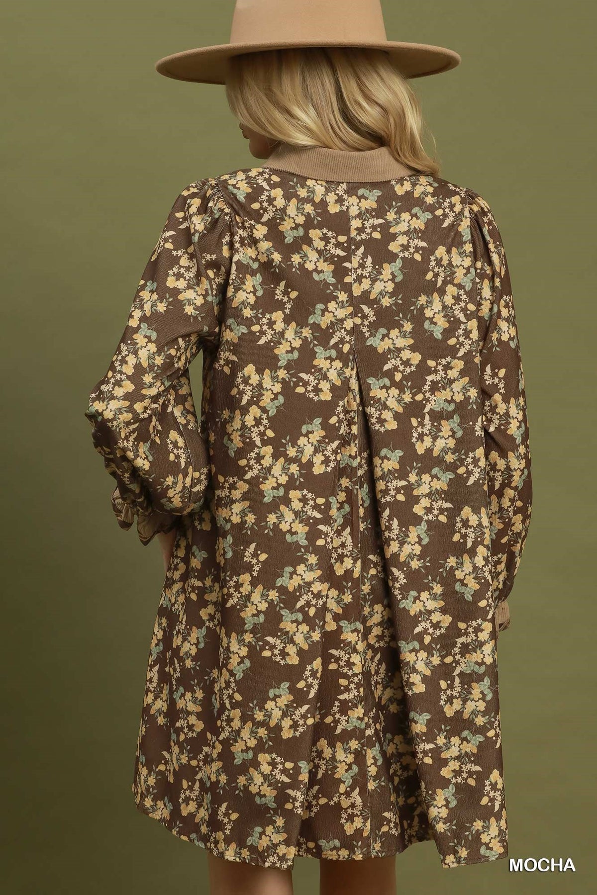 Corduroy Floral Print Collared Shift Dress