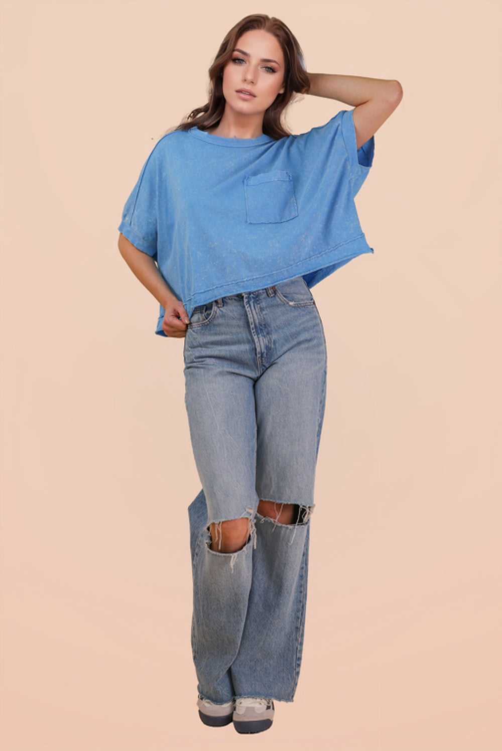 Mineral Washed Oversized Crop Comfy Knit Top