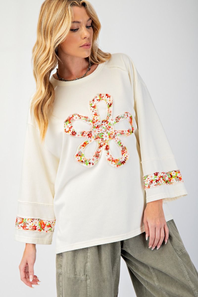 Flower Patch Front Terry Knit Top