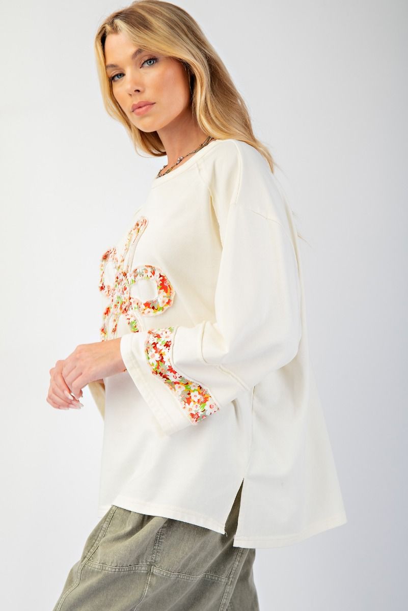 Flower Patch Front Terry Knit Top