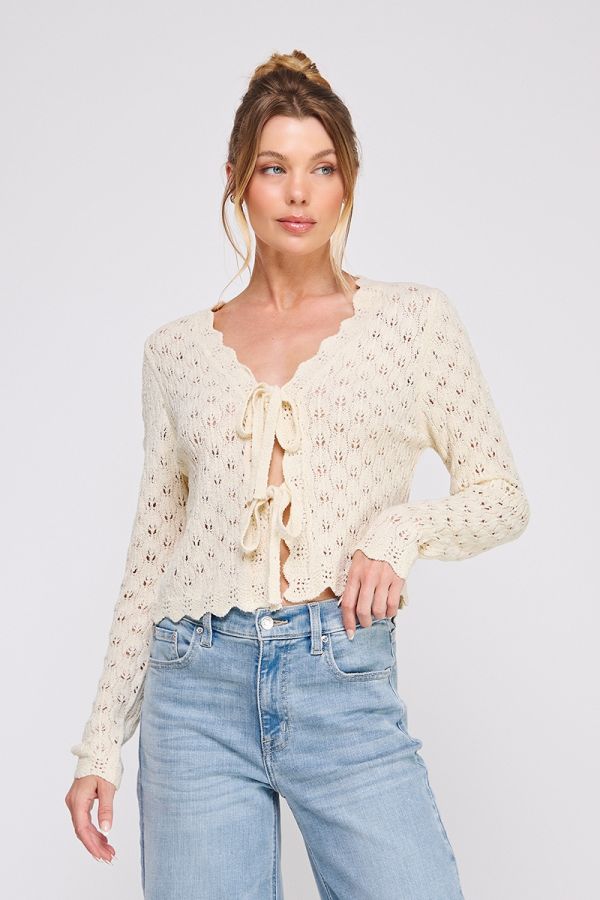 Pointelle Tie Cardigan