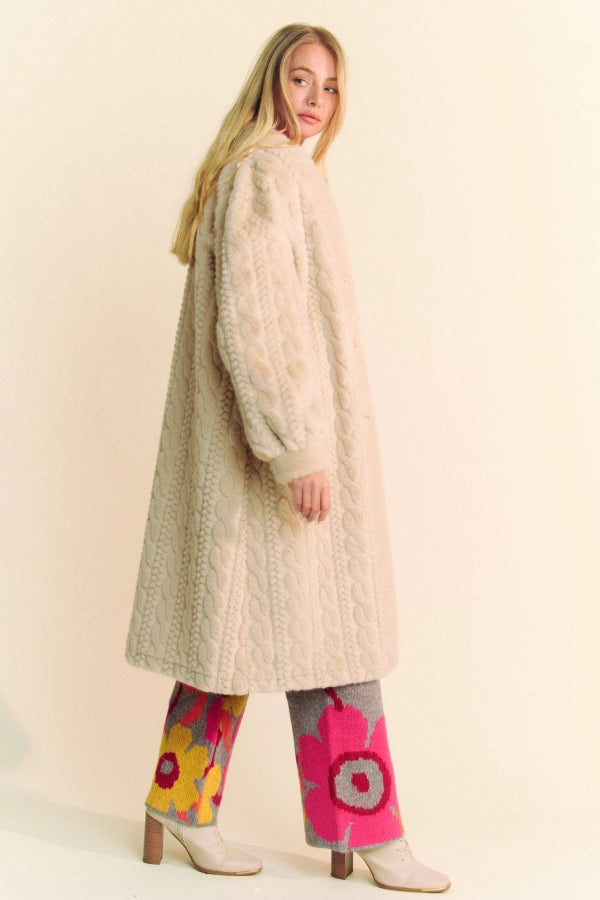 Single Breasted Long Sleeve Fuzzy Fur Coat