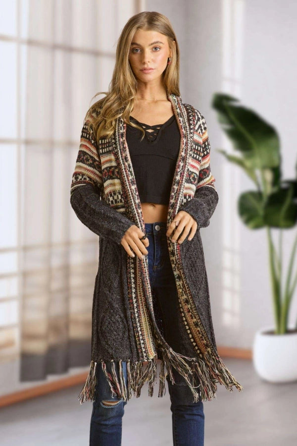 Tribal Fringe Kimono Sweater Cardigan