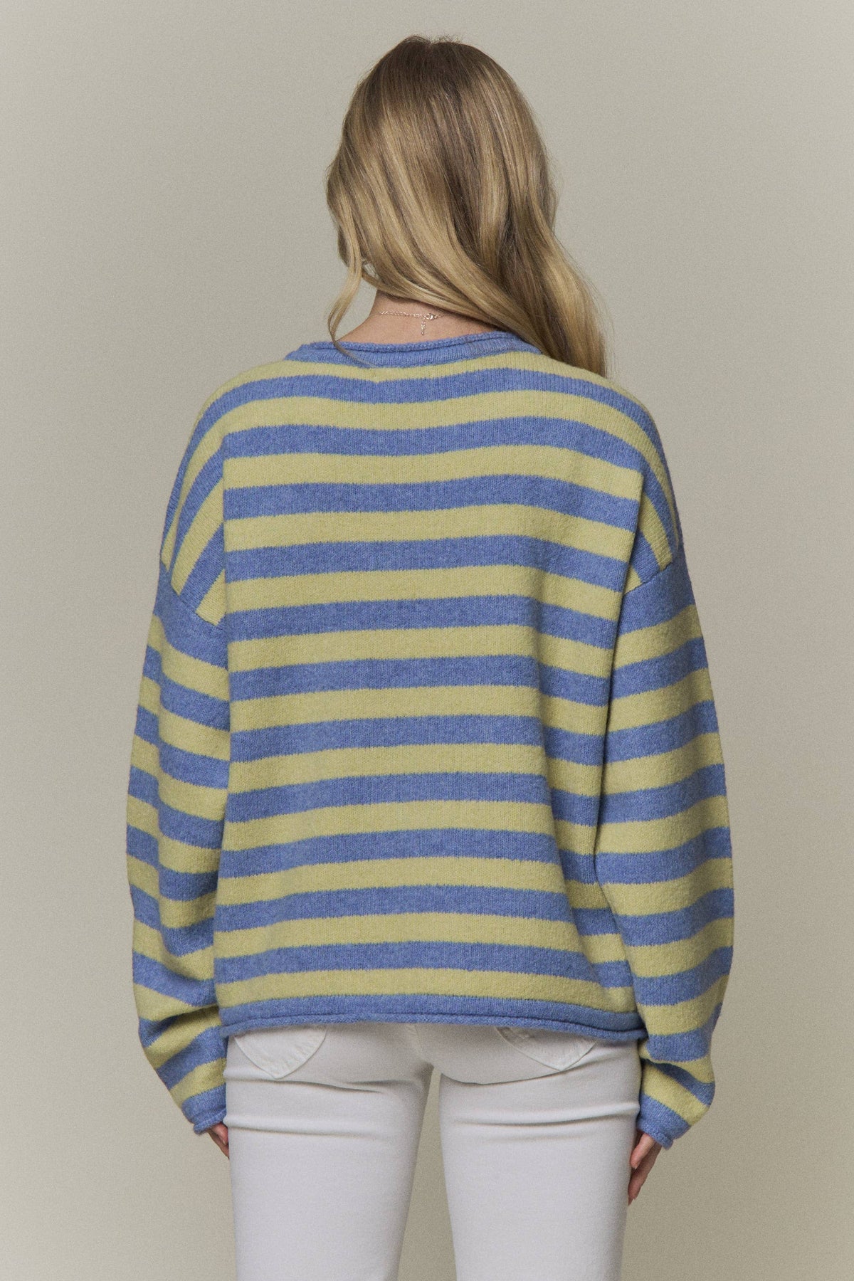 Striped Rolled Hem Crew Neck Knit Sweater