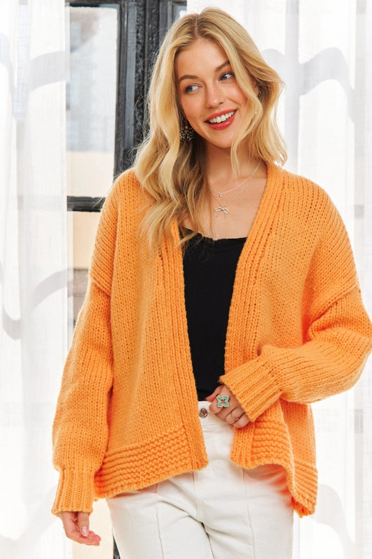 Drop Shoulder Comfy Sweater Cardigan w/ Hemline Accent