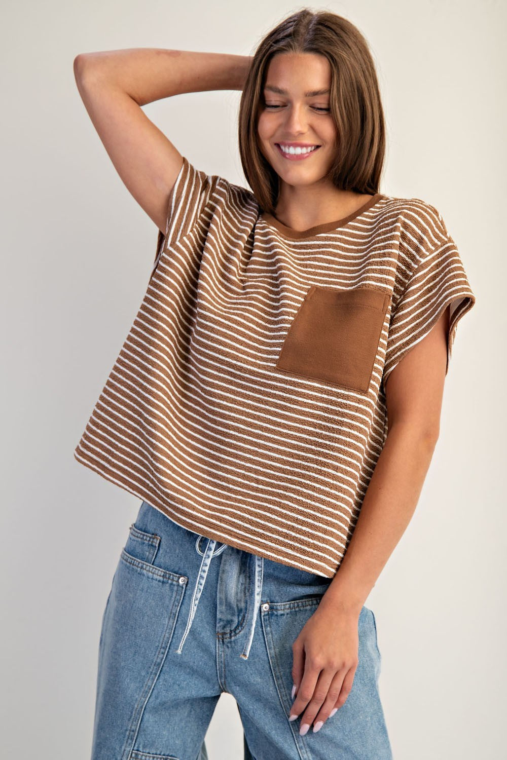 Striped Patch Pocket Boxy Top