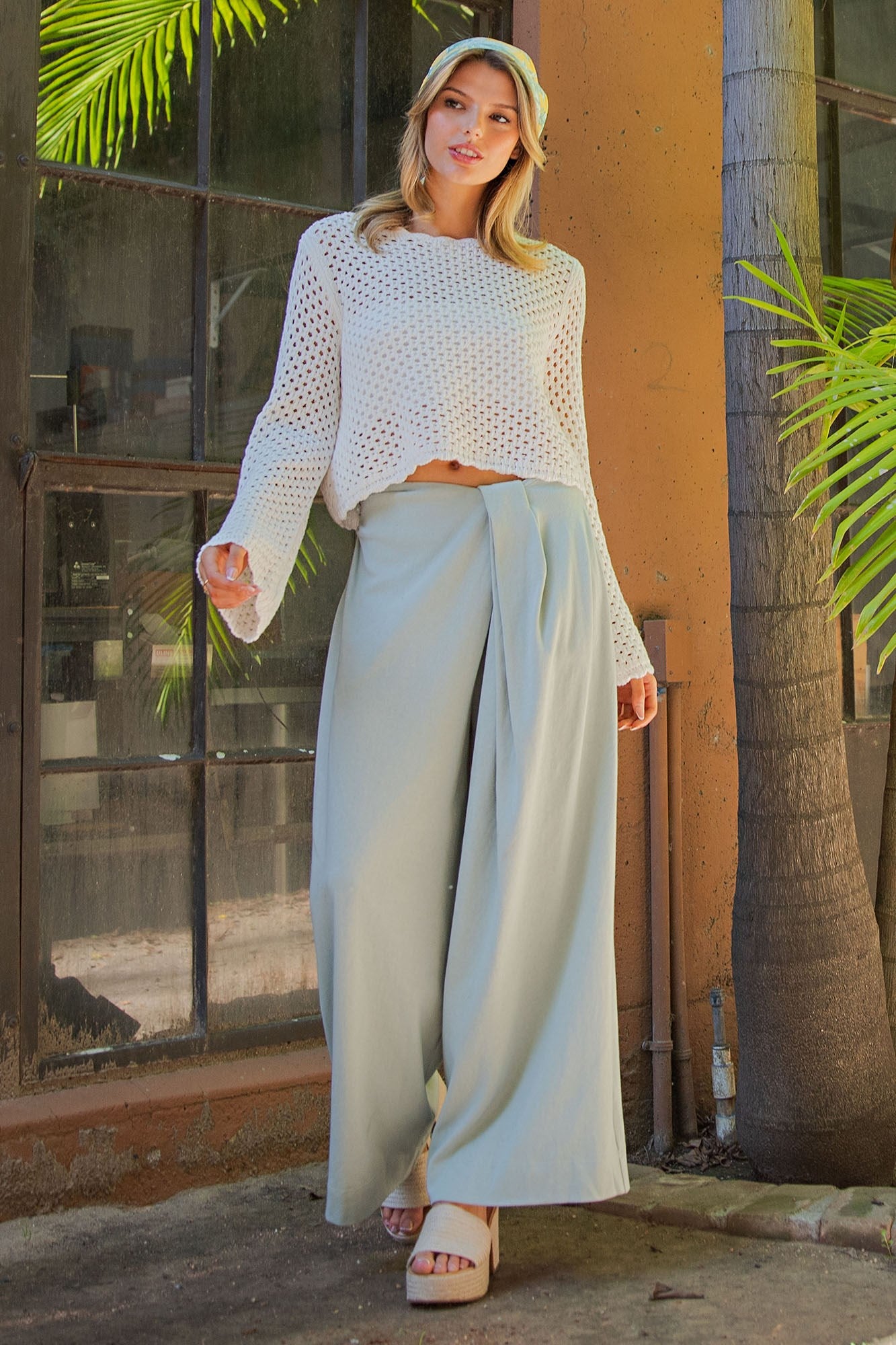 Crochet Open Knit Scallop Trim Sweater