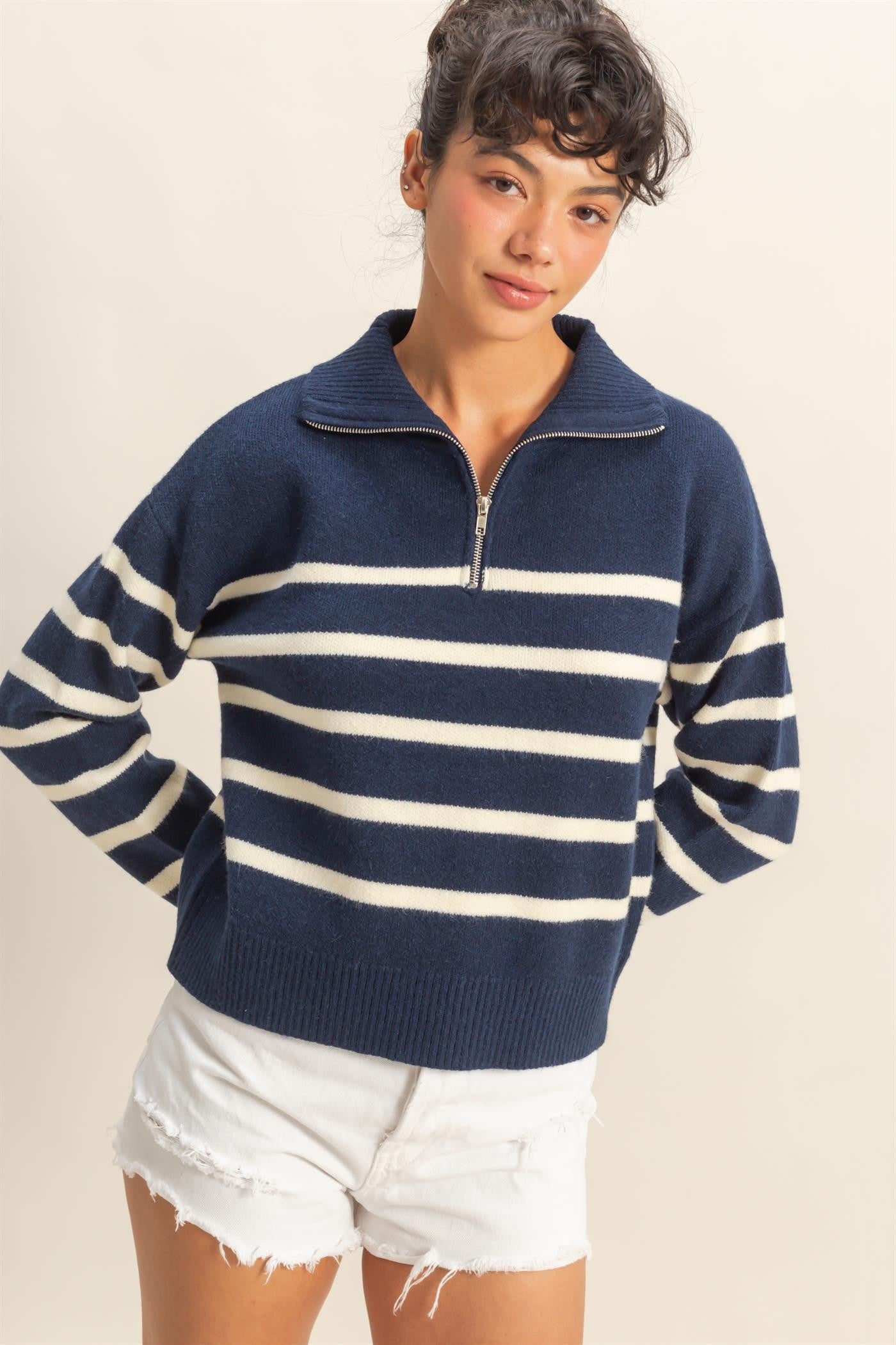 Striped Half Zip Sweater