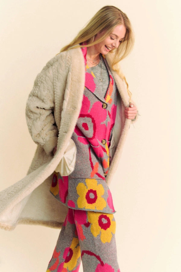 Single Breasted Long Sleeve Fuzzy Fur Coat