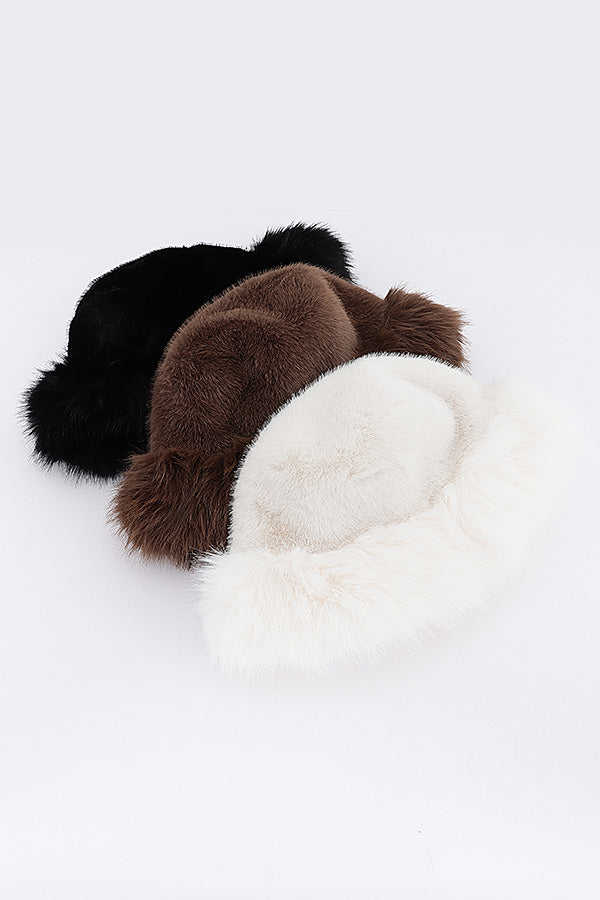 Wide Brim Faux Fur Bucket Hat