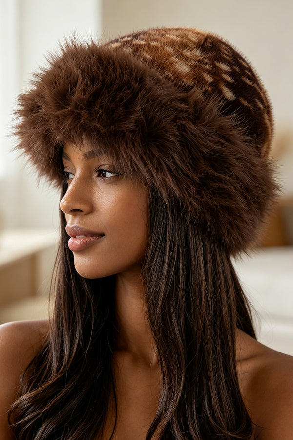 Leopard Print Faux Fur Trim Bucket Hat
