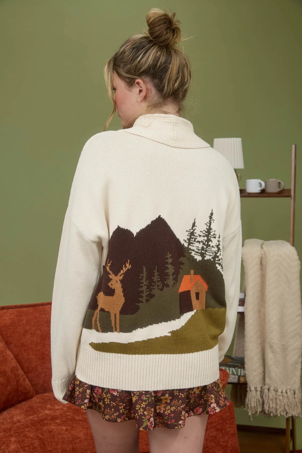 Camp Jacquard Toggle Button Down Knit Cardigan
