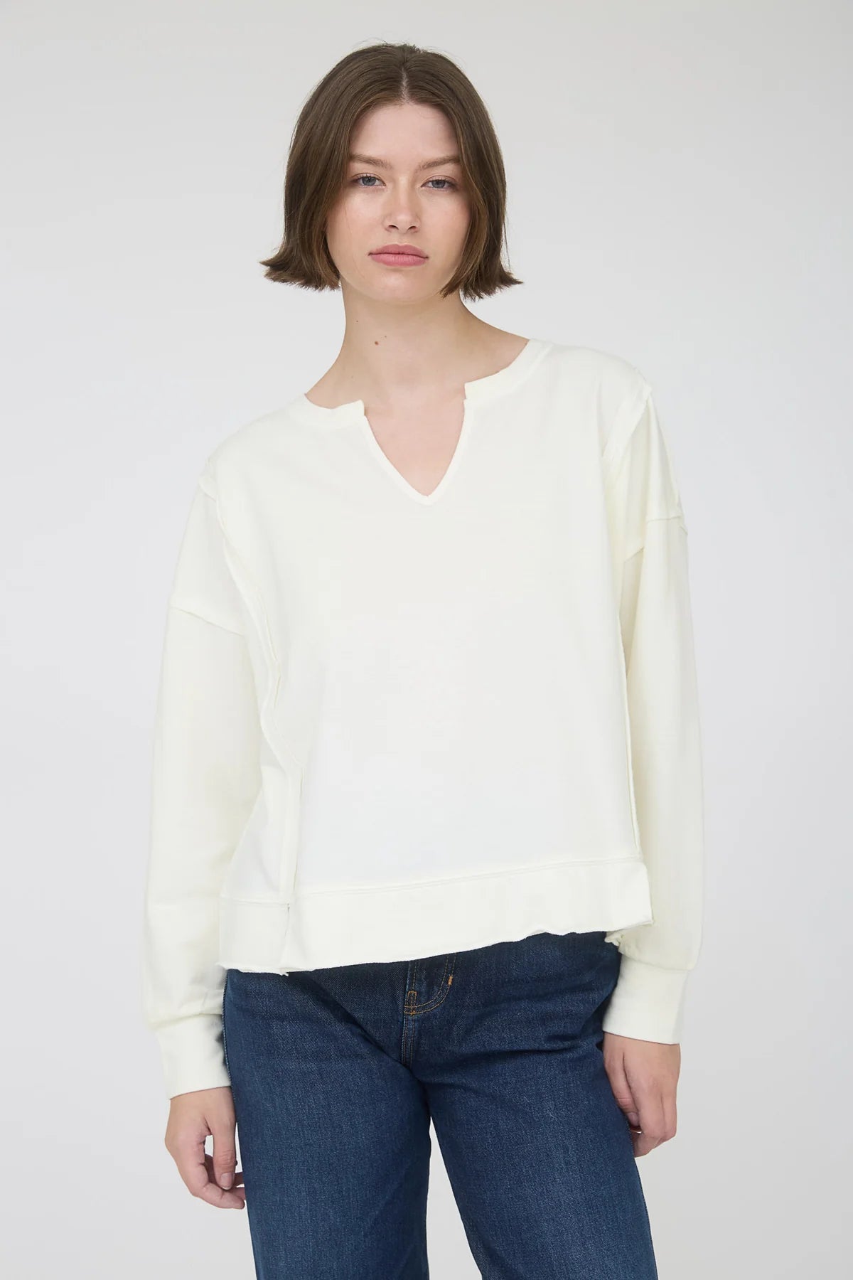 Washed Exposed Seam Long Sleeve Knit Top