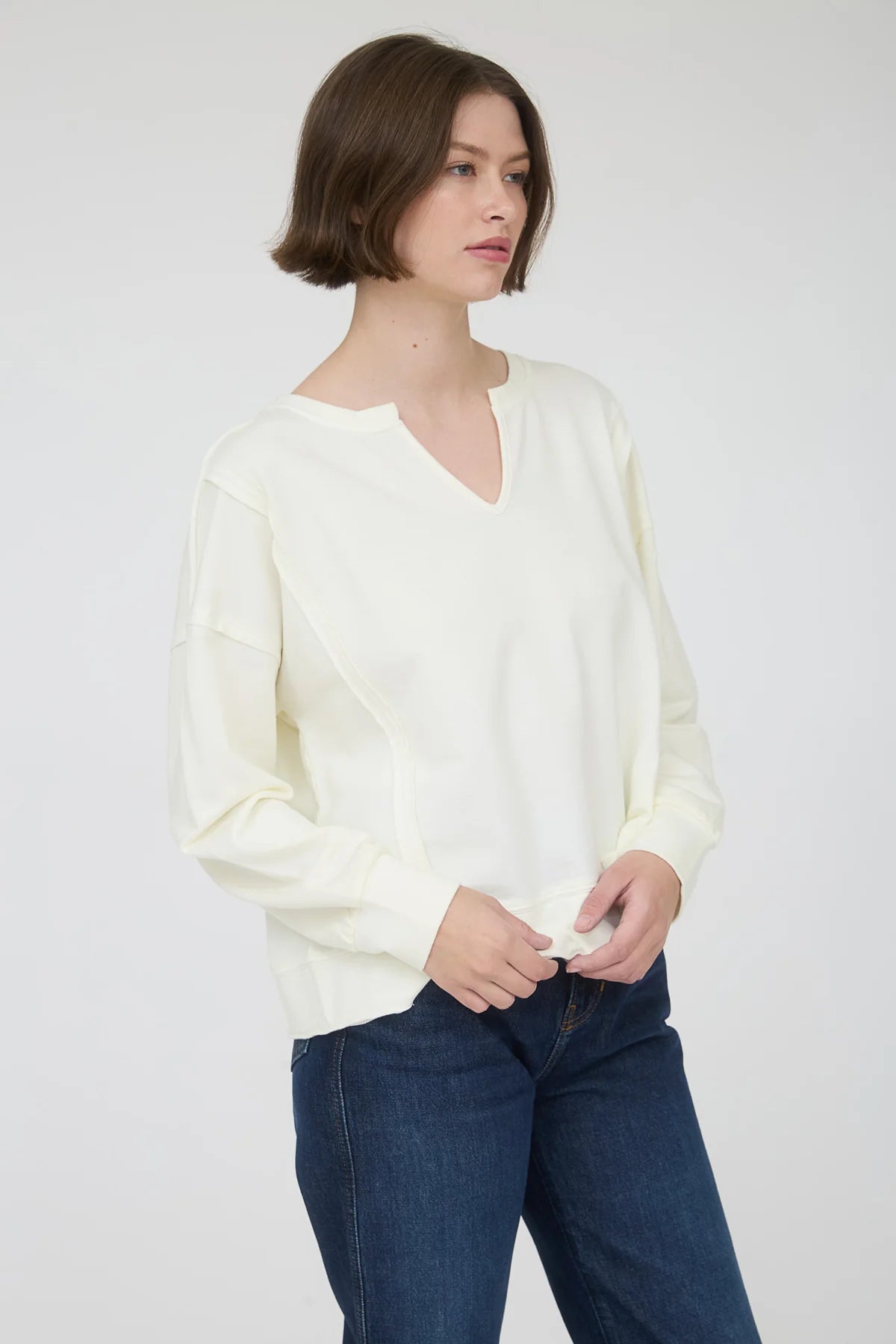 Washed Exposed Seam Long Sleeve Knit Top