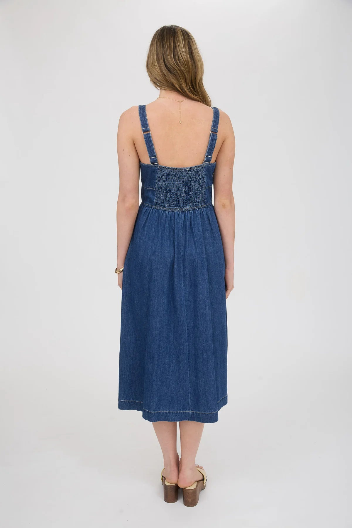 Lace Up Sleeveless Denim Midi Dress