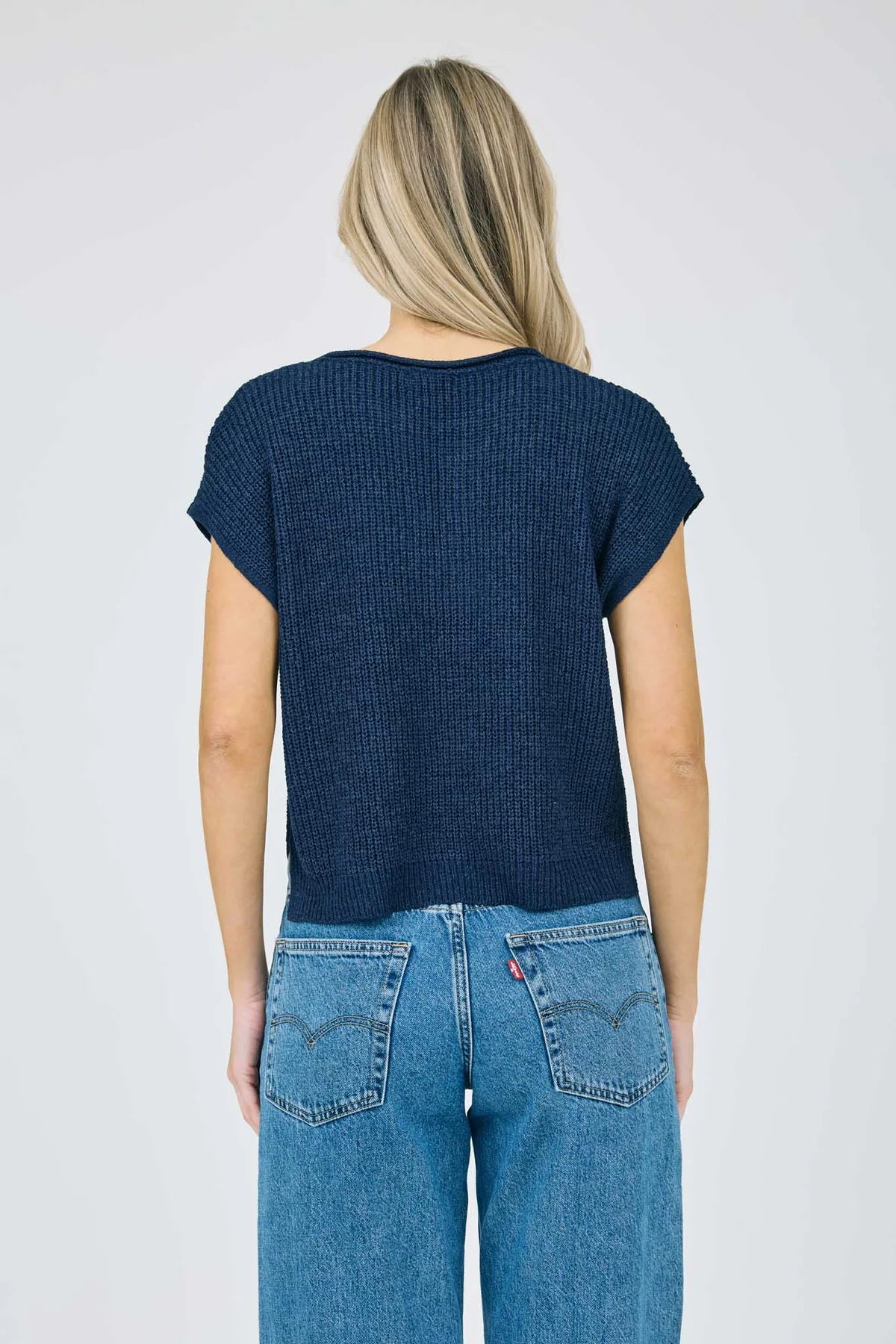 Split Neck Short Sleeve Knit Top