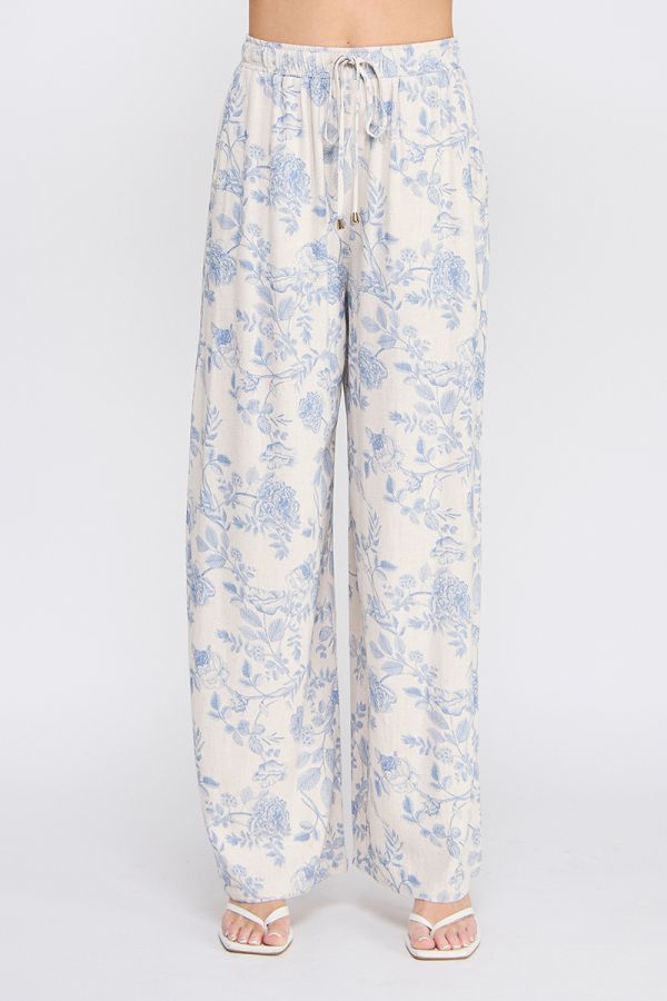 Printed Soft Linen Wide Leg Pants