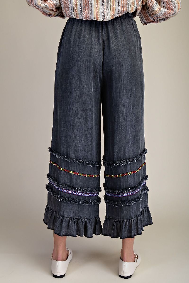 Ruffle Bottom Stone Washed Chambray Pants