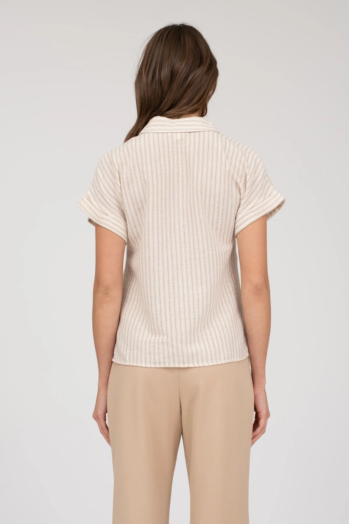 Stripe Collared Short Sleeve Linen Shirt