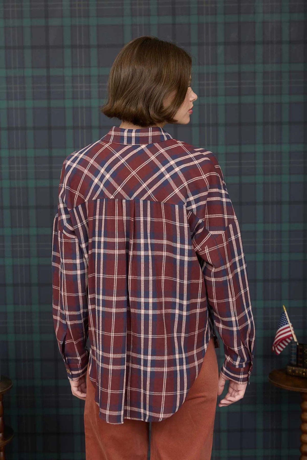 Plaid Button Down Pocket Detail Long Sleeve Shirt